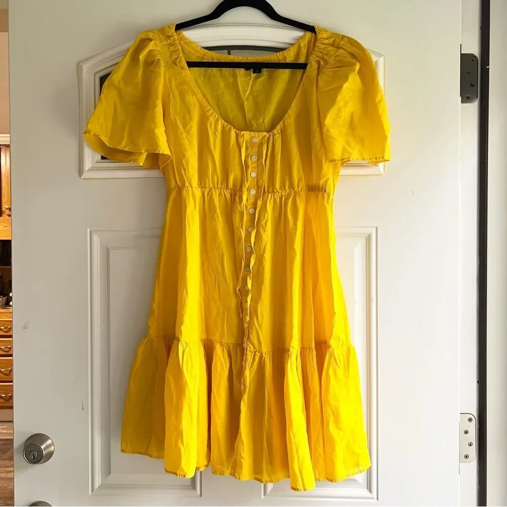 J. Crew Cotton Voile Tiered Button Down Beach Mini Dress in Sunny Yellow